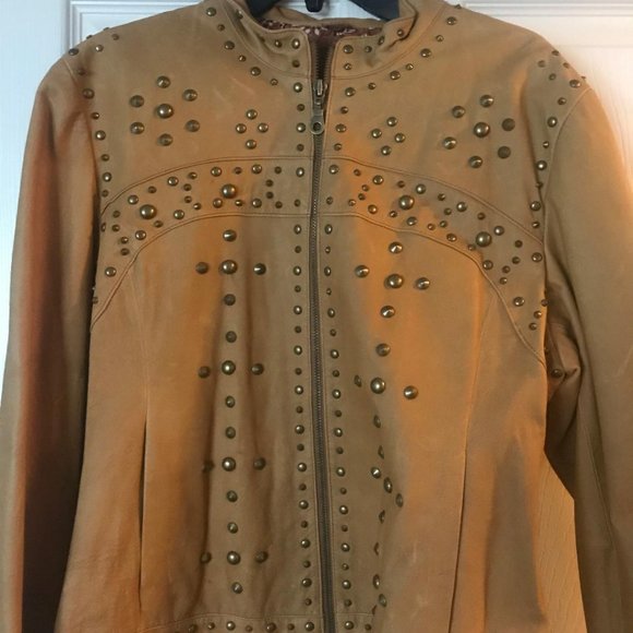 Wilsons Leather Jacket - Brass Studs - Zip Front - Brown - Picture 1 of 3